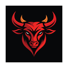 Stylized Bull Head Logo in Lava Red and Dark Embers