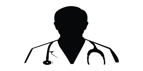 Silhouette of a male doctor wearing a stethoscope and lab coat