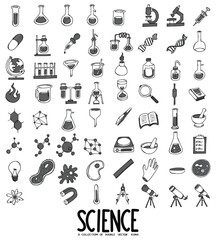 Science Related Doodle vector icon set. Drawing sketch illustration hand drawn line eps10