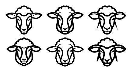 sheep face icon collection line style