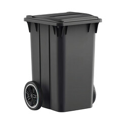 A modern rolling black trash can ready for waste disposal promoting on transparent background