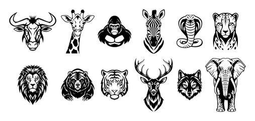 Obraz premium wild animal heads logo collection