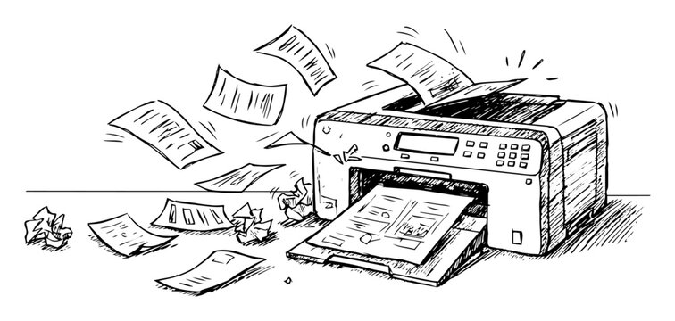 printer printing chaos sketch scene
