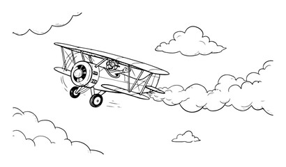 old airplane flying in sky cartoon