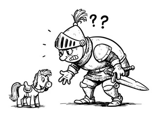 confused knight meets tiny pony