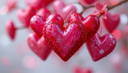 Obraz premium Sparkling Heart Ornaments on Branch