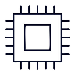 Illustration of a simple computer chip with a square outline and multiple pins on transparent background
