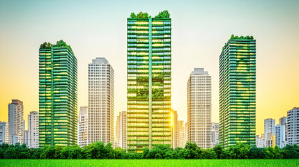 Fototapeta premium Modern cityscape with sustainable high-rise buildings.