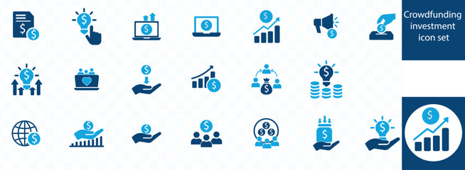 Crowdfunding investment icon set. Donation and charity icons. Business startup symbol vector illustration