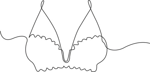 Fototapeta premium Continuous one simple single line drawing of push up bra icon in silhouette on a white background. Linear stylized, Bathing Suit Bikini Single Line Drawing with Vector.