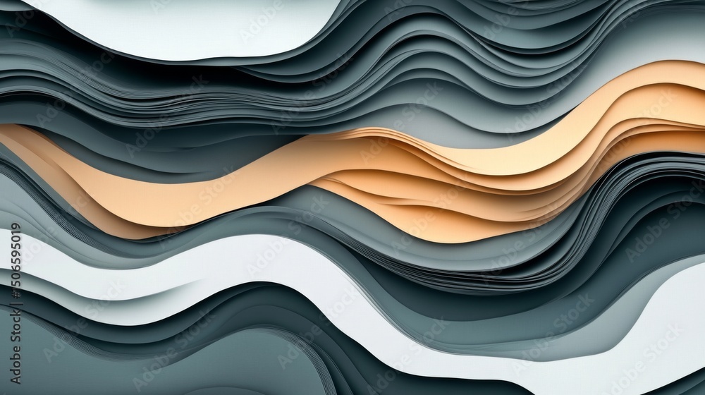 Poster creative abstract graphic featuring layered paper-cut style shapes in pastel tones, creating a d vis