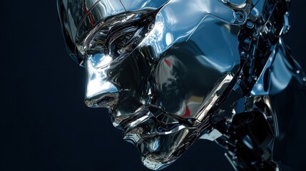 Fototapeta premium Metallic robot head, detailed close-up