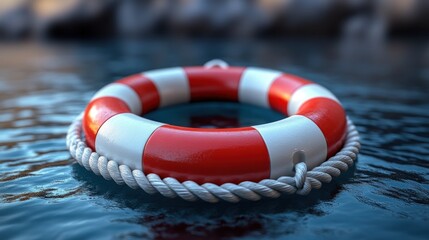Naklejka premium Life buoy afloat on tranquil water