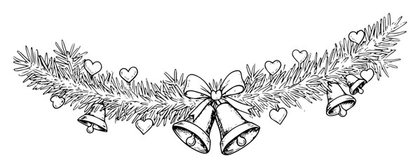 christmas garland with bells and hearts – festive black and white vector © Aisha Kudorova
