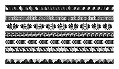 ancient greek borders and ornaments – hand drawn vector set