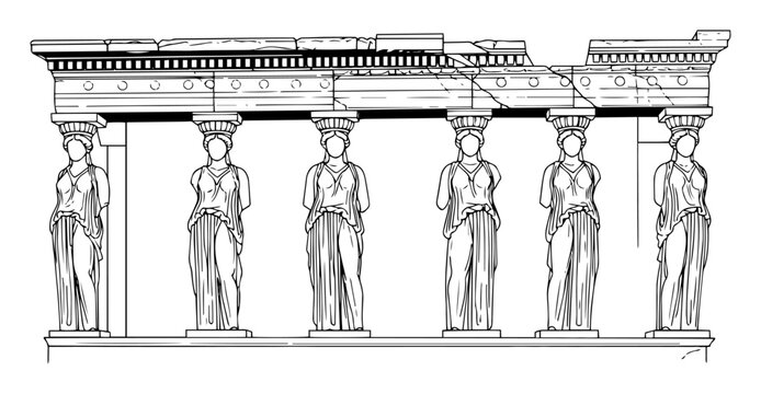 erechtheion porch with caryatids &ndash; greek classical architecture vector