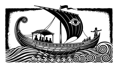 ancient greek ship sailing – mythological trireme vector illustration © Aisha Kudorova