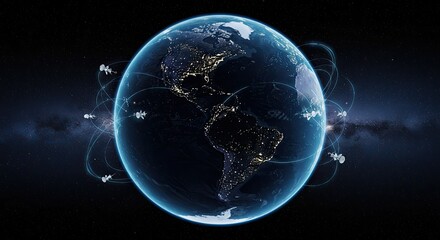 Earth surrounded by satellites in space