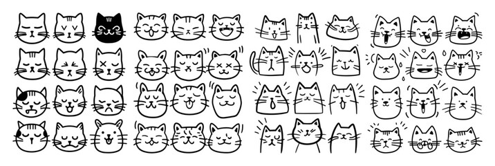 cute cat faces doodle set – cartoon feline vector collection © Aisha Kudorova