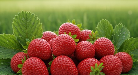 Fresh, vibrant strawberries with dew drops