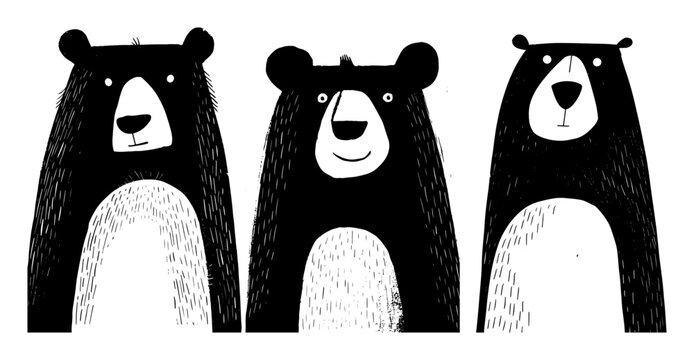 cute cartoon bears standing &ndash; minimal animal vector illustration