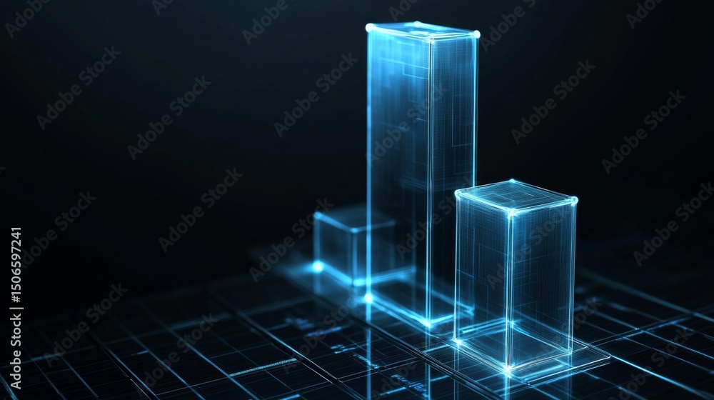 Aufkleber transparent d bar graph with glowing edges, set against a dark background for a modern, tech-inspire