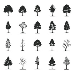 Oak tree set silhouette vector on white background.Tropical Leaves Set. Vector Illustration