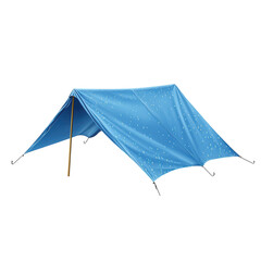 A refreshing blue camping tarp shelters from light rain providing comfort on transparent background