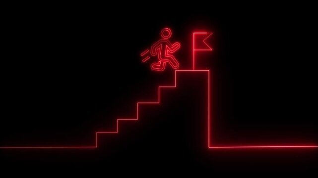 Trophy winner icon animation with neon shine on black background. Animation of victory. goal  achiever Success icon. conquering mountain isolated concept 
