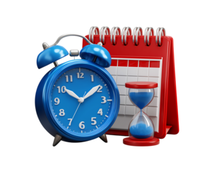 A calendar and clock icon for time management, on a transparent background