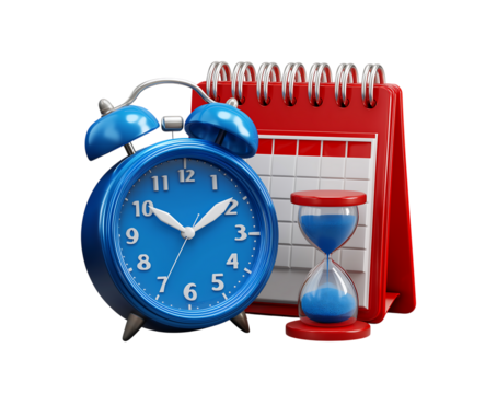 A calendar and clock icon for time management, on a transparent background
