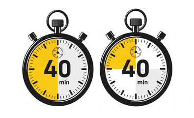40 Minute Countdown Timer Icons | Stopwatch with Yellow Time Segment for Productivity Apps, Exercise Routines, Cooking, and Time Management Visuals