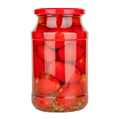 glass jar with canned tomatoes isolated 