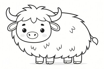 Obraz premium Adorable Cartoon Yak Coloring Page Fluffy Cute Animal Illustration for Kids