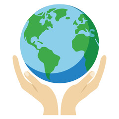 Hands Holding Earth Vector on White Background, Caring Hands with Globe Illustration
