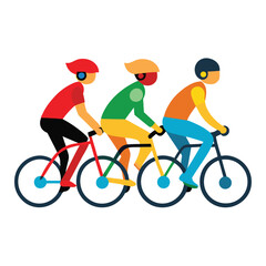 Fototapeta premium Multicultural Cyclists Riding Together Vector on White Background, Diverse Group of Cyclists Illustration 