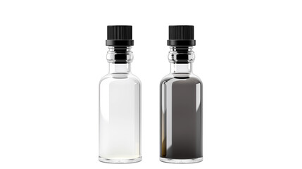 Two Clear Glass Bottles with Black Caps Perfect for Essential Oils or Perfume Mockups
