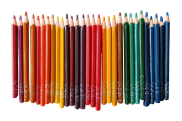 Vibrant colored pencils art supplies rainbow spectrum bright education drawing creativity on transparent background