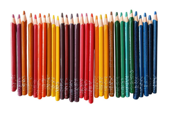 Vibrant colored pencils art supplies rainbow spectrum bright education drawing creativity on transparent background