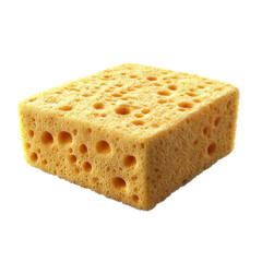 A porous yellow sponge awaits its cleaning mission a symbol of hygiene and on transparent background