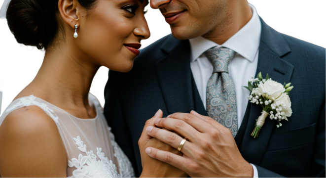 Romantic Wedding Portrait of Loving Couple in Formal Attire