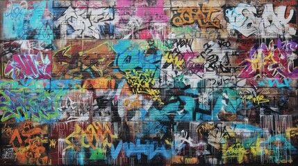 Colorful Graffiti Art on Brick Wall, Showcasing Urban Creativity and Street Culture, Suitable for Artistic Expression and Creative Industries : Generative AI