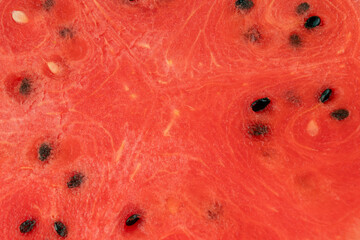Close-up of juicy watermelon slice with seeds