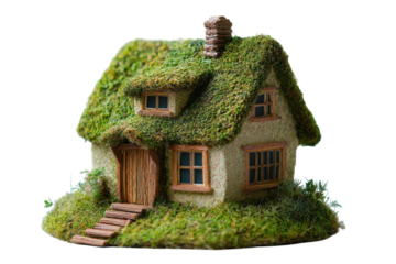 Magical Miniature Moss Cottage Fantasy Home Whimsical Architecture Fairy Tale House Enchanted on transparent background