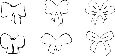Ribbon bow outline set in classic hand drawn contour