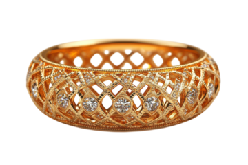 Dazzling Gold Cuff Bracelet with Diamonds Luxury Jewelry Fine Design Diamond Inlay Ornate on transparent background