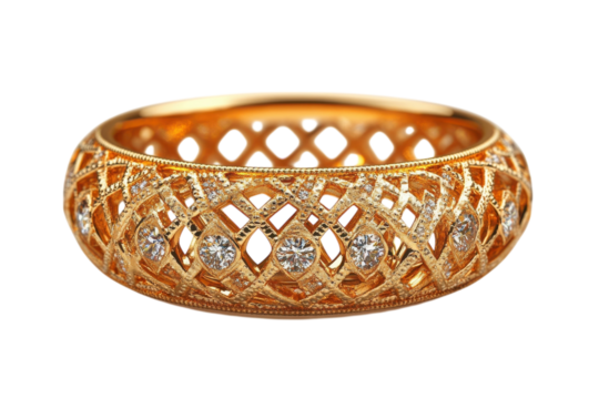 Dazzling Gold Cuff Bracelet with Diamonds Luxury Jewelry Fine Design Diamond Inlay Ornate on transparent background - Powered by Adobe