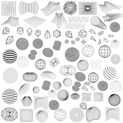 Brutalist abstract geometric shapes and grids. Brutal contemporary figure star oval spiral flower and other primitive elements. Swiss design aesthetic. Bauhaus Memphis design.
