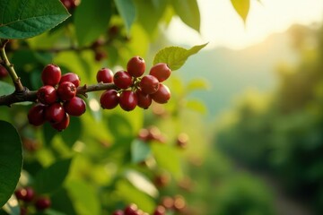 Sunlit Berries on a Lush Branch, a Vibrant Display of Nature's Bounty, Ready for Harvest