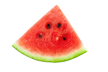 Fresh juicy watermelon slice with seeds and green rind. isolated object